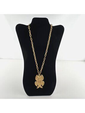 Trifari Owl 2.5" Pendant on 22" Chain Gold Tone Necklace Mechanical Steampunk